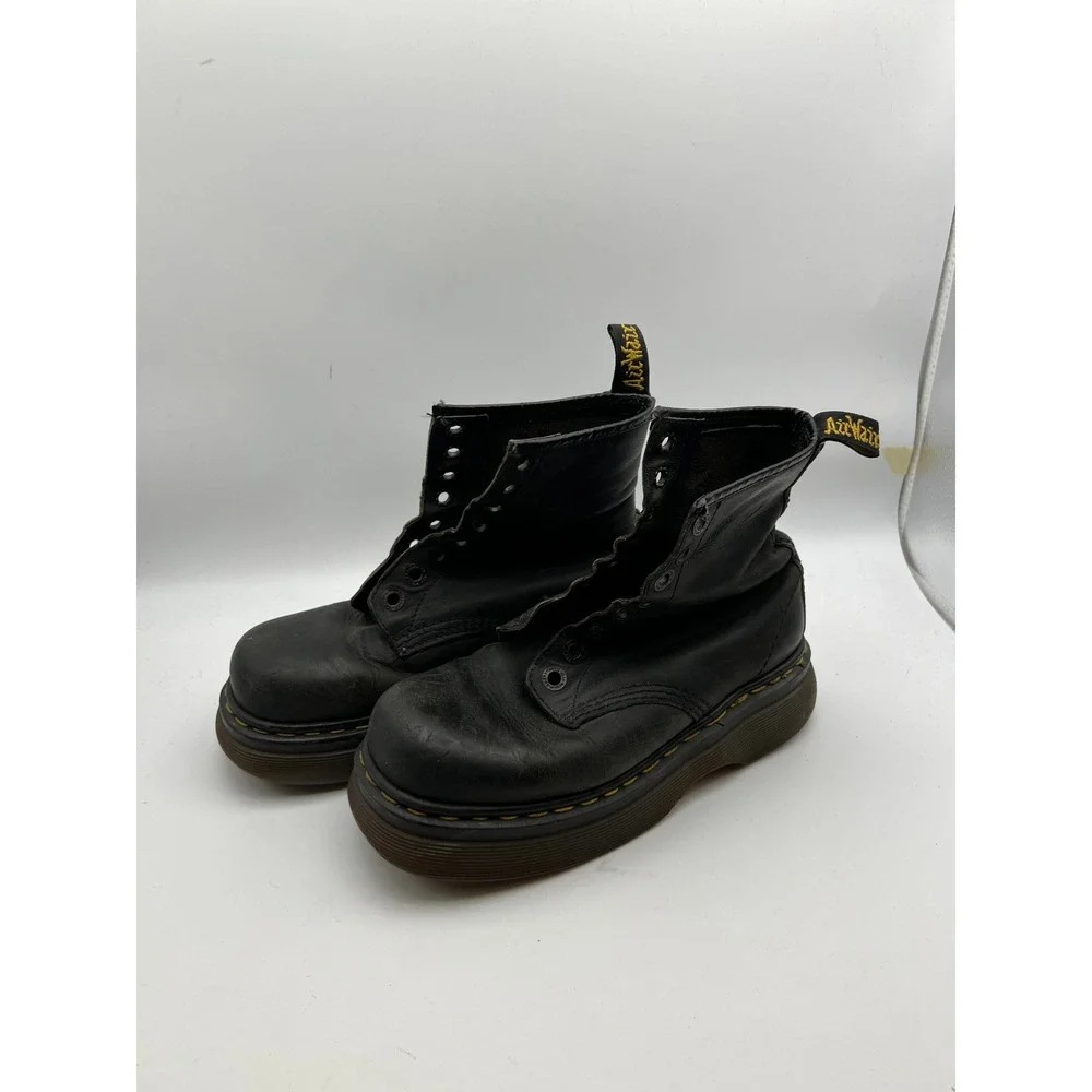 Vintage Dr Martens England Black Leather Square Toe Platform Boots Mens 8.5-9